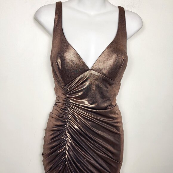 Betsy Adam metallic copper ruched gown. Size 8 - Picture 2 of 7